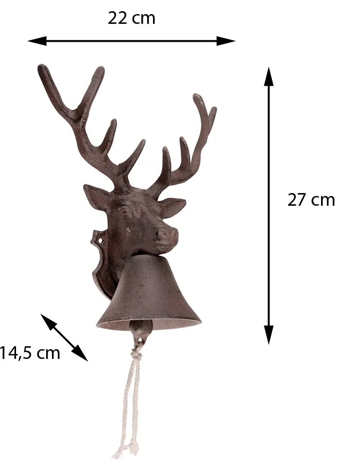 Záhradný zvonček Deer, 27x22 cm, liatina, hnedá