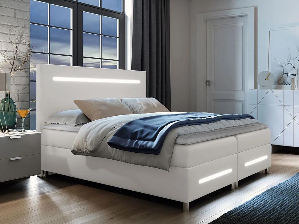 Kontinentálna posteľ Trunida LED, Rozmer postele: 140x200, Dostupné poťahy: ekokoža Soft 017 (biela)
