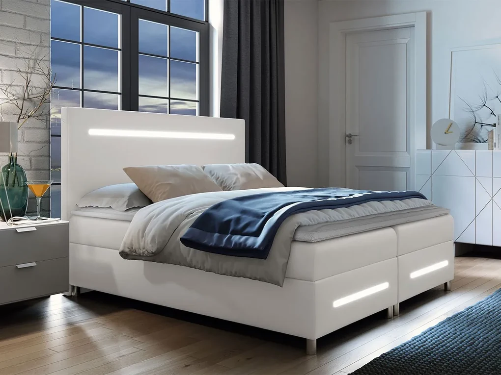Kontinentálna posteľ Trunida LED, Rozmer postele: 160x200, Dostupné poťahy: ekokoža Soft 033