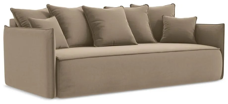 Svetlohnedá zamatová rozkladacia/s úložným priestorom pohovka 225 cm Hula – Makamii