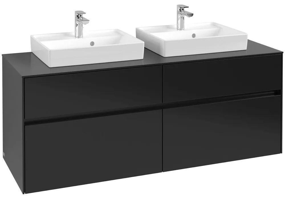 VILLEROY & BOCH Collaro závesná skrinka pod dve umývadlá na dosku, 4 zásuvky, 1400 x 500 x 548 mm, Black Matt Lacquer, C07600PD