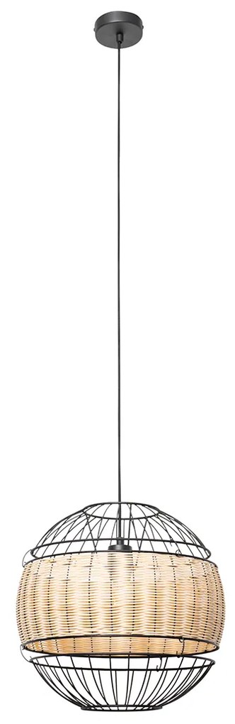 Orientálne závesné svietidlo čierne s ratanom 38 cm - Emir