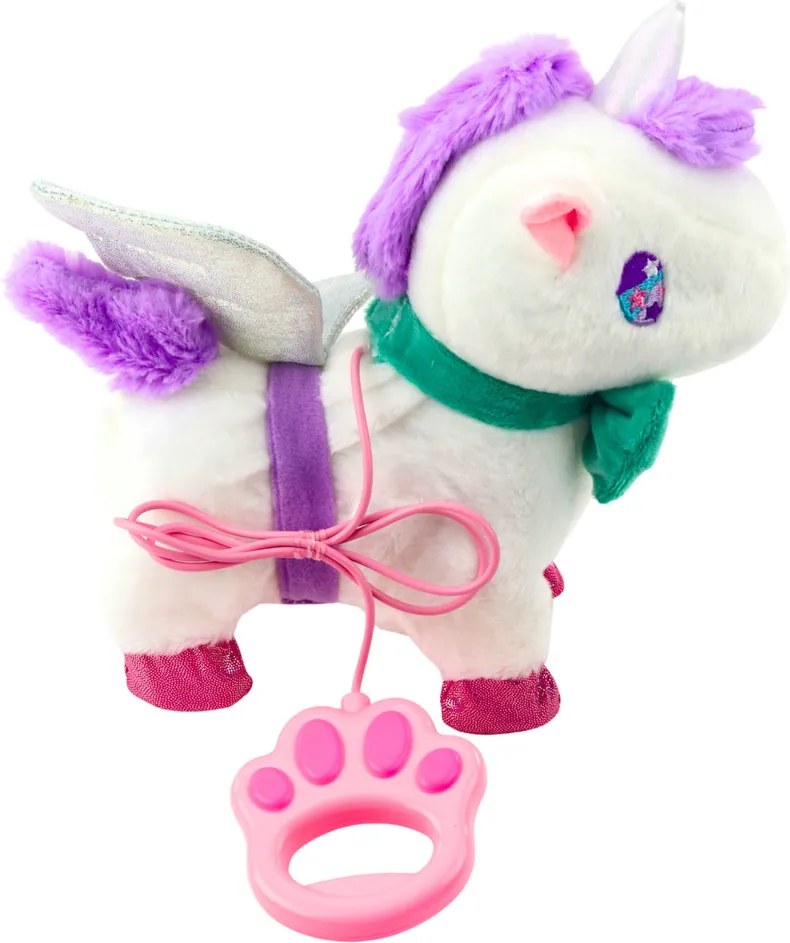 LEAN Toys Interaktívny jednorožec na vodítku Chodiace zvuky Galopovanie Odnímateľné krídla