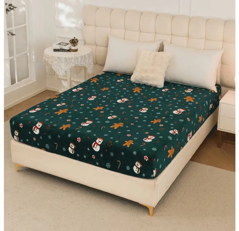 Plachta mikroplyš SNOWMAN AND GINGERBREAD 200x200 cm zelené