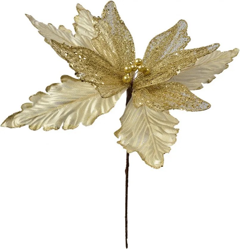 Dekorácia zápich zlatá kvetina vianočná hviezda Poinsettia - Ø 45*57 cm