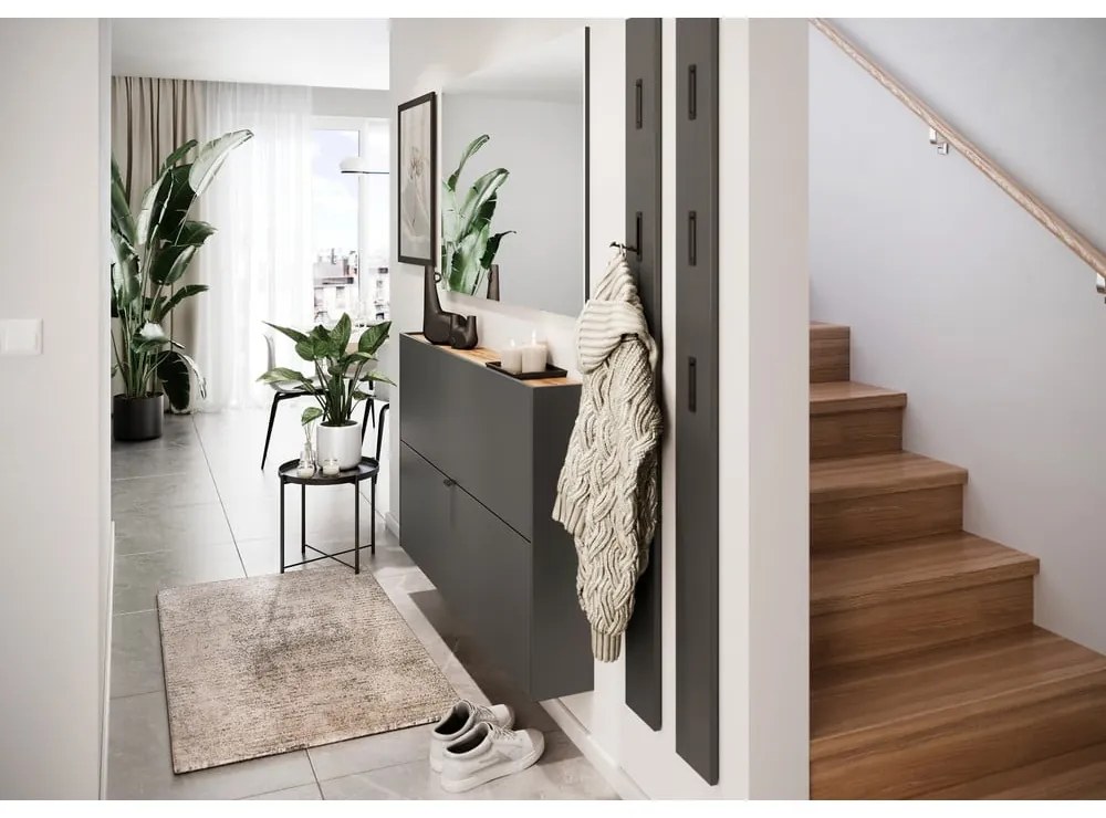 Antracitová výklopná skrinka na topánky Ameca – Germania