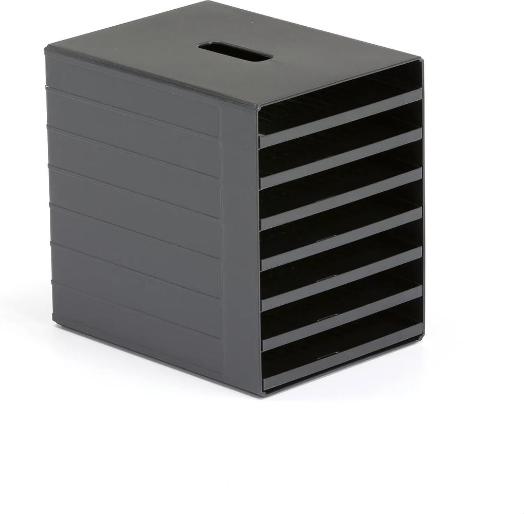 Zásuvkový box na triedenie dokumentov, 7 priehradok, čierny | BIANO