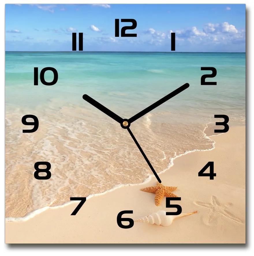 Sklenené hodiny štvorec Hviezdice na pláži pl_zsk_30x30_c-f_23665929