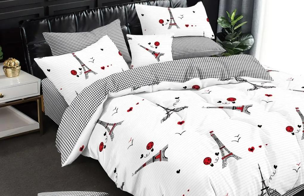DomTextilu Biele pruhované posteľné obliečky s motívom mesta Paris 3 časti: 1ks 160 cmx200 + 2ks 70 cmx80 Biela 38002-179653