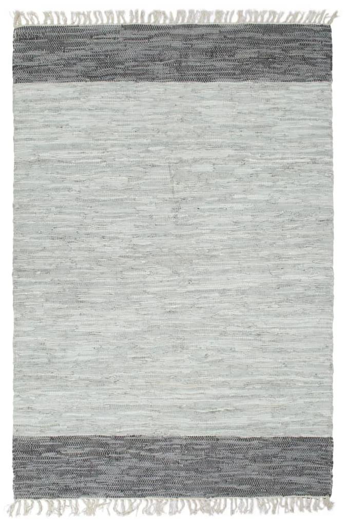 vidaXL Ručne tkaný Chindi koberec sivý 190x280 cm kožený