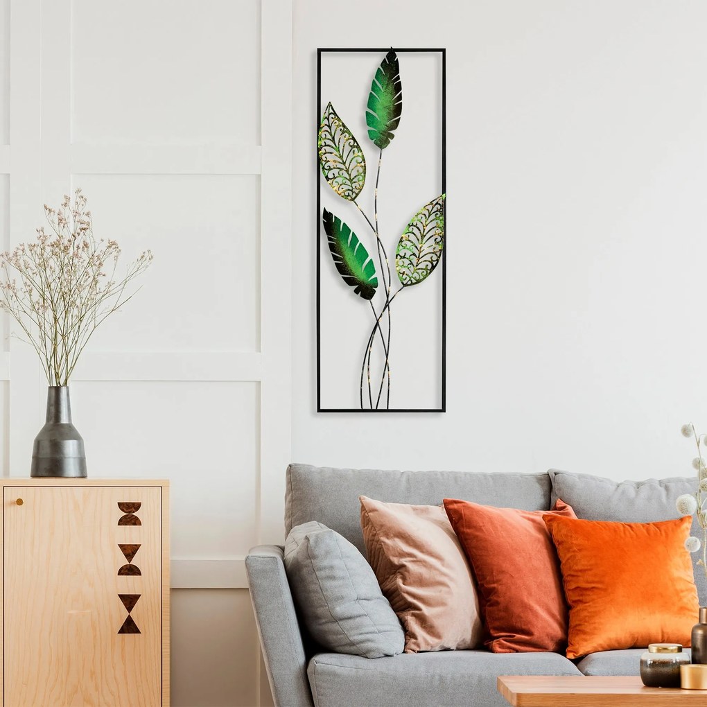 Nástenná kovová dekorácia Timeyi 3 zelená/čierna