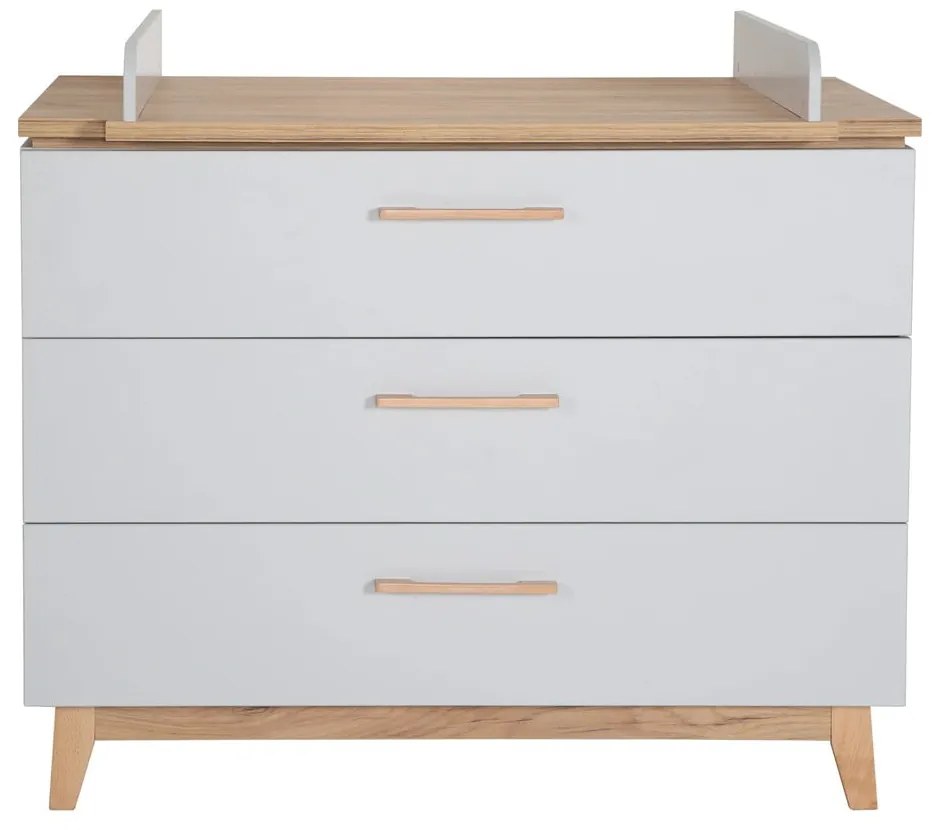 Svetlosivá nízka detská komoda v dekore duba s prebaľovacím pultom 117x104 cm Caro – Roba