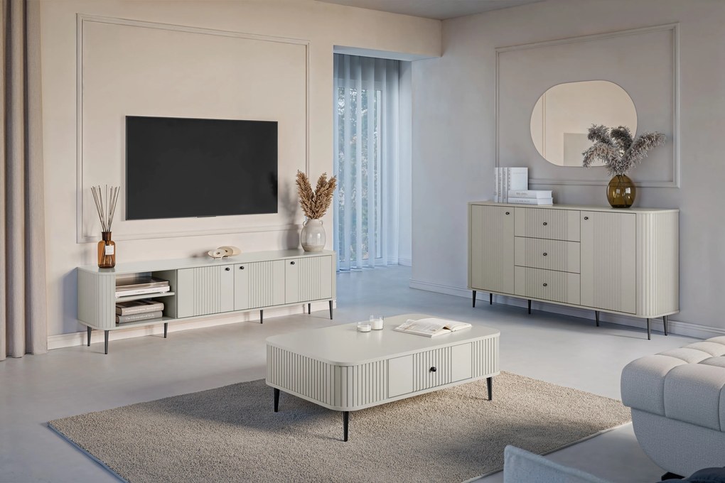 TV stolík Vespera 3D 187 cm - kašmírová / čierne nožičky