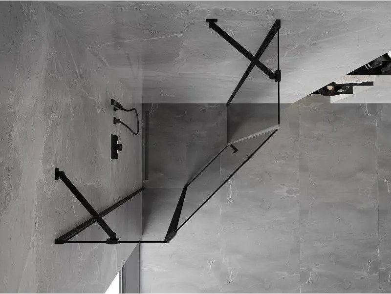 Mexen Mist, päťuholníkový sprchový kút výklopný 100 x 100 cm, číre sklo, čierny profil, 8A8-100-100-70-00