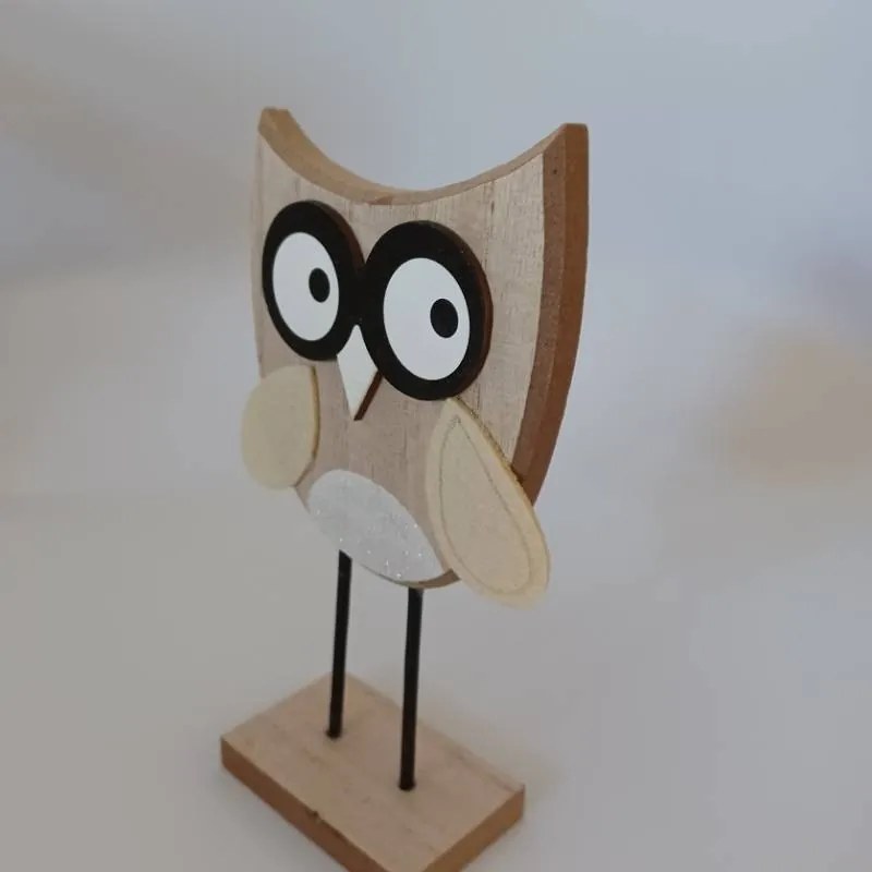 DECOLED Dřevěná dekorace, sova, 8,5x4x16 cm