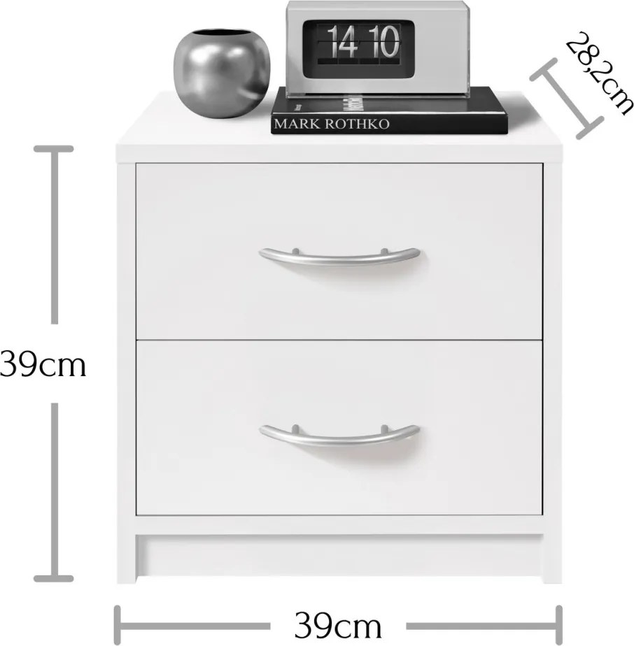 Nočný stolík s 2 zásuvkami Pepe, biely