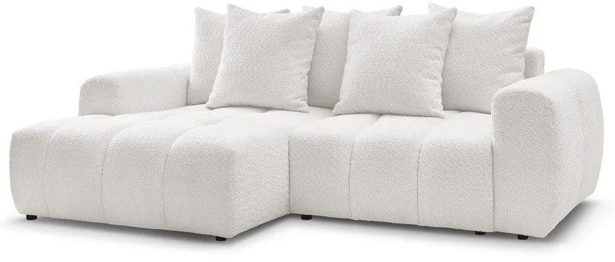 Biela rozkladacia/s úložným priestorom rohová pohovka z textílie buklé (ľavý roh/s leňoškou) Roxelane – Bobochic Paris