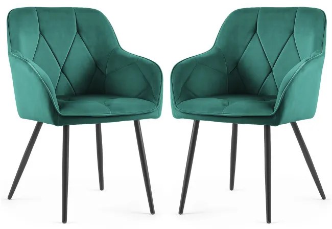 Sada dvoch jedálenských stoličiek DIAMANT zamatové, zelené / čierne nohy (2 ks)