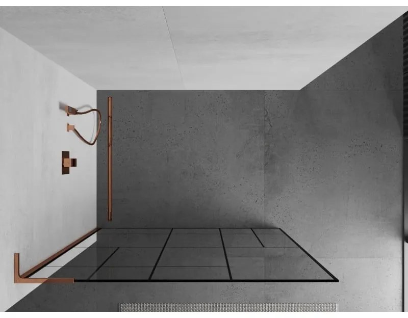 Mexen Kioto L, sprchová zástena Walk-In 80 x 200 cm, 8mm číre sklo čierny vzor, ružové zlato profil, 800-080-103-60-78