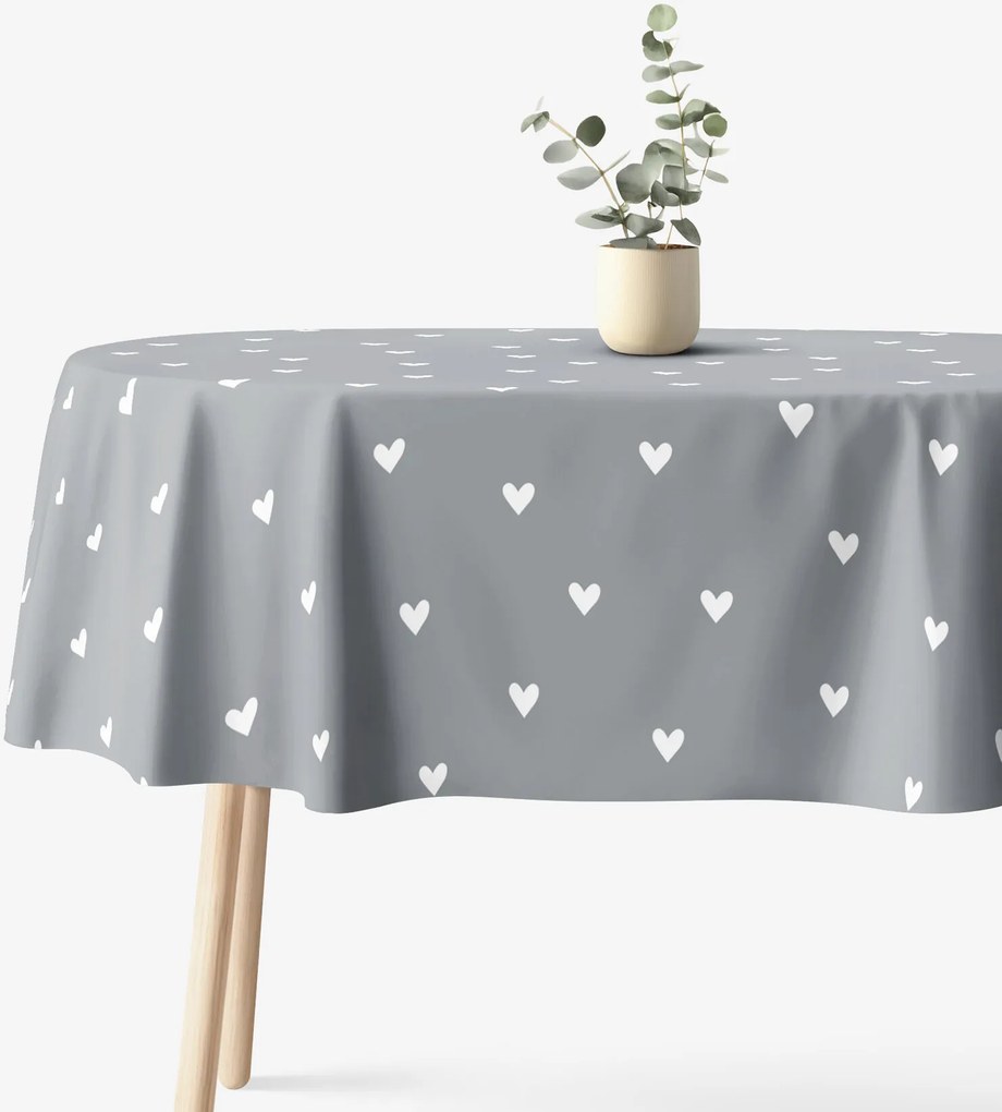Goldea oválny obrus 100% bavlnené plátno - srdiečka na sivom 140 x 220 cm