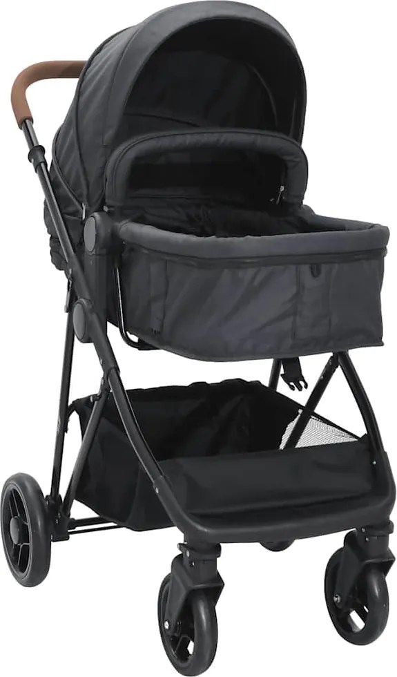 vidaXL 3-v-1 detský kočík antracitový a čierny oceľový