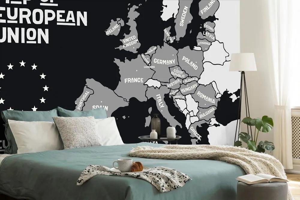 Tapeta čiernobiela mapa s názvami krajín EÚ - 375x250