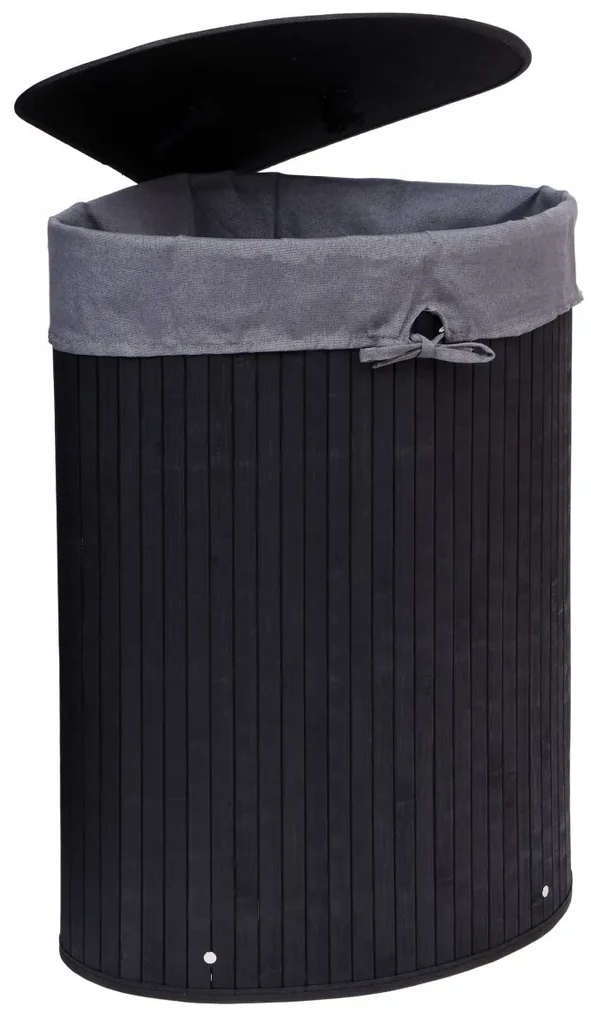 Rohový bambusový kôš na bielizeň 60L čierny