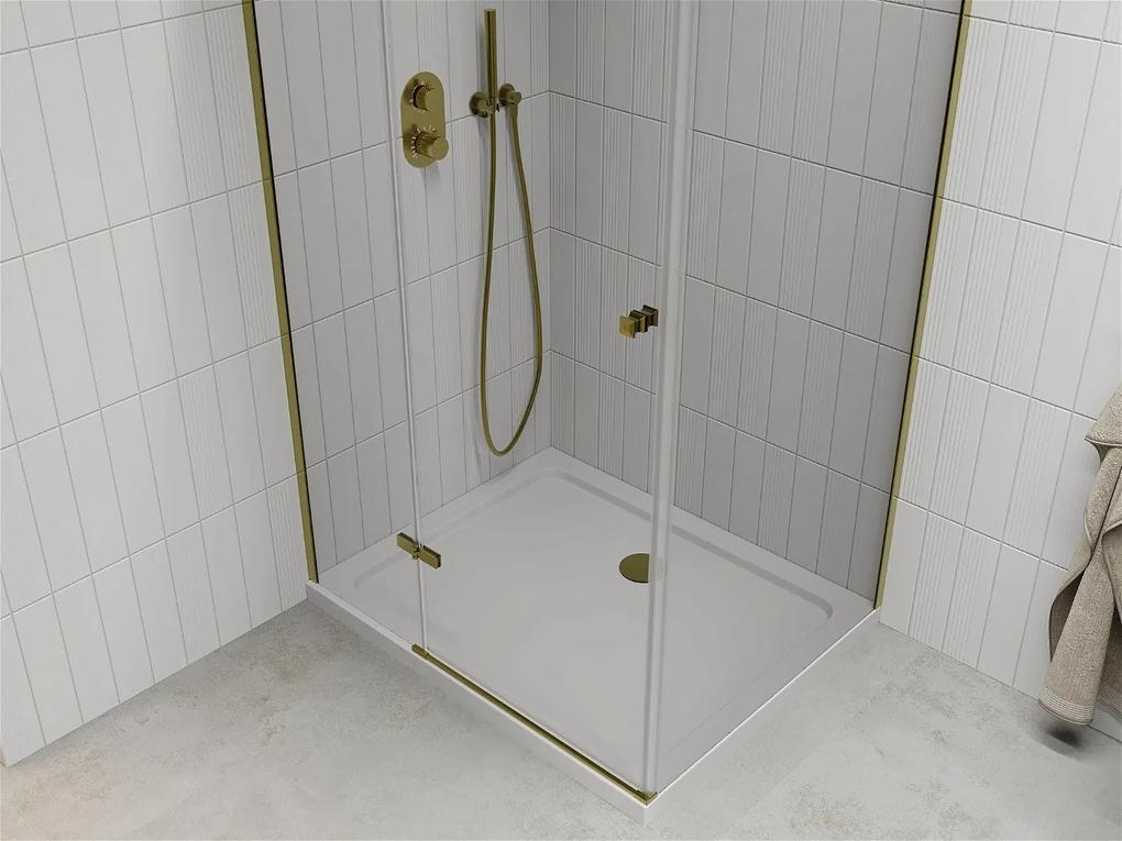 Mexen Roma, sprchovací kút 100 (dvere) x 80 (stena) cm, 6mm číre sklo, zlatý profil + slim sprchová vanička 5cm, 854-100-080-50-00-4010