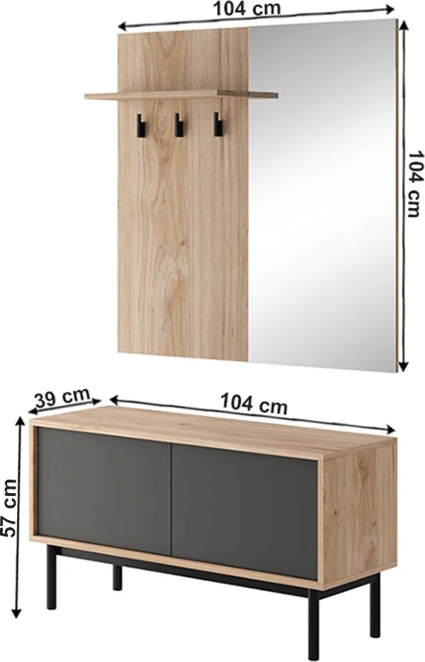 Predsieň Bergen BGD104 - dub Jackson Hickory / grafit / čierna