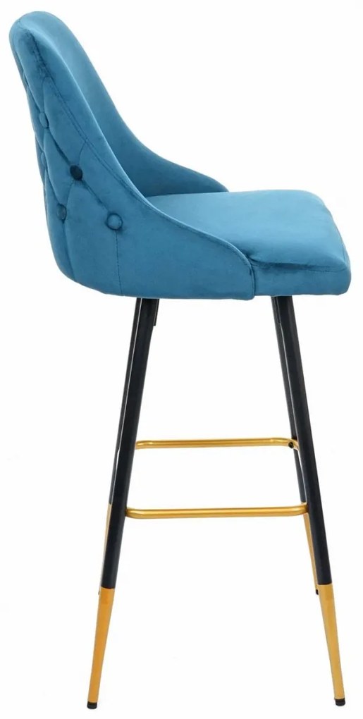 Design-Shop Barová stolička v retro štýle E70 (SET 2 ks) - zamat, čierna / zlatá podnož - Petrol