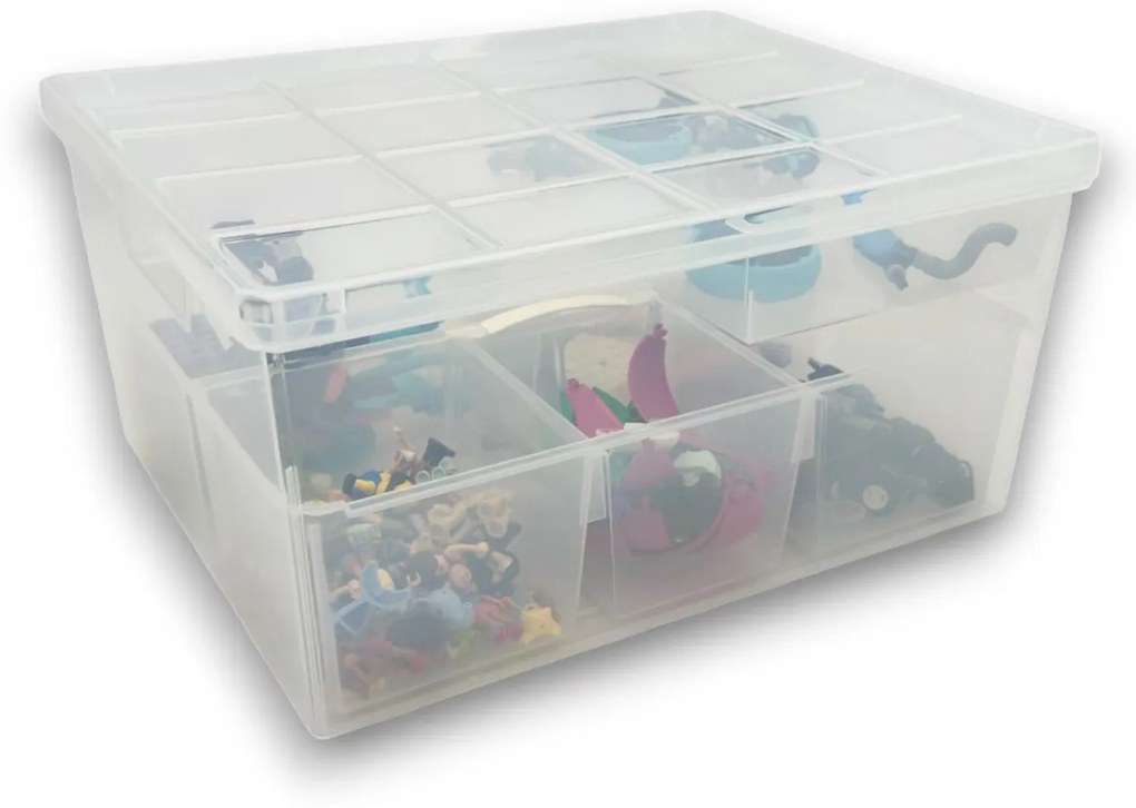 Organizér, úložný box 3v1, multifunkčný LINEA s vekom, transparentný 28 x 35 x 18 cm