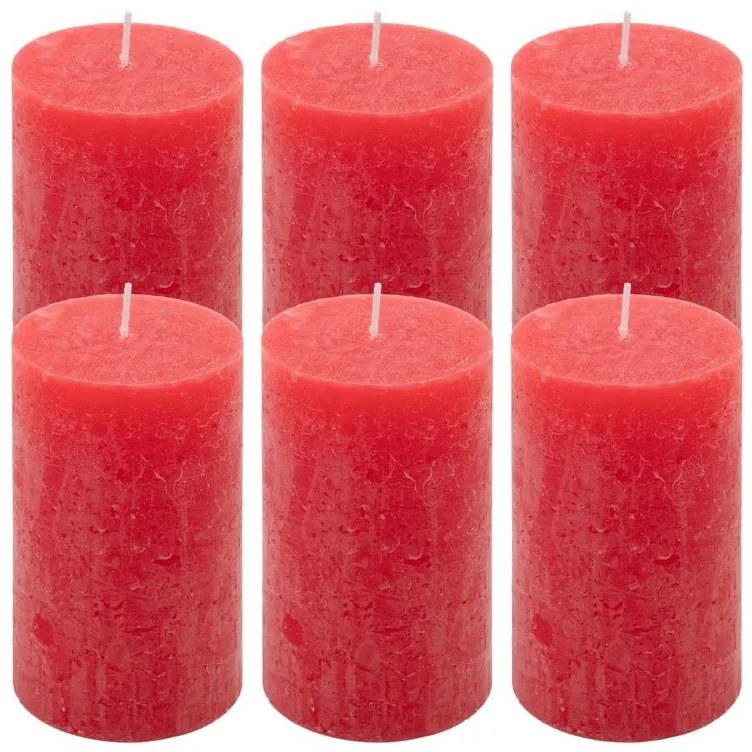 Červená parafínová sviečka rustikálna 11,5 cm, 40h, sada 6kk