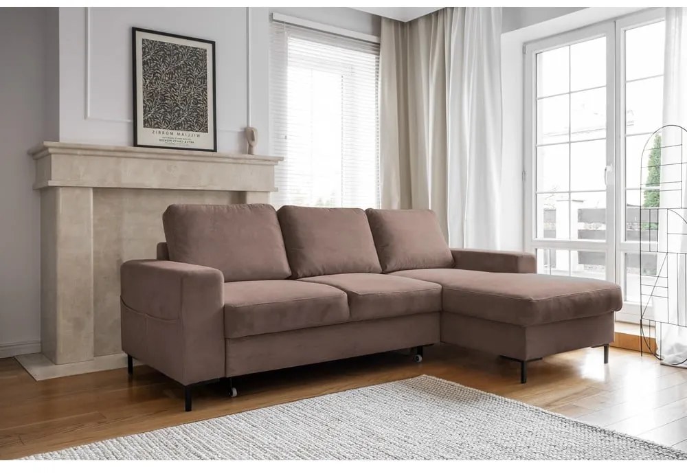 Hnedá menčestrová rozkladacia rohová pohovka (pravý roh) Lofty Lilly – Miuform