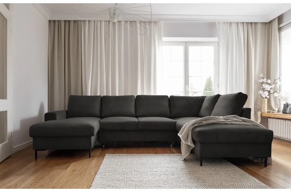 Tmavosivá menčestrová rozkladacia rohová pohovka (pravý roh) Lofty Lilly – Miuform