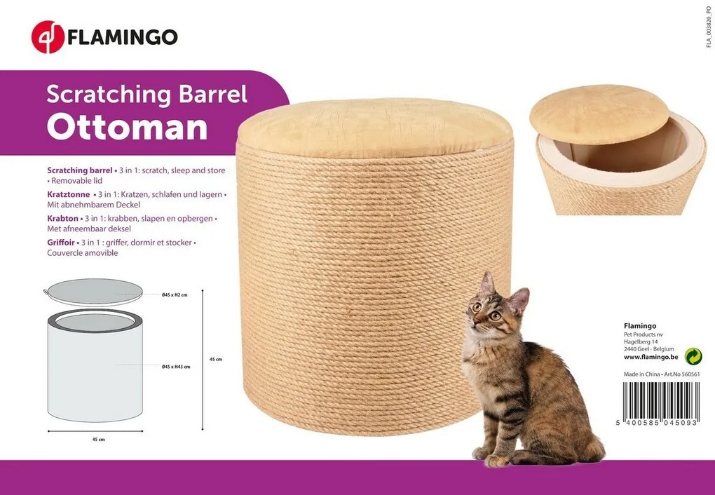 Flamingo Škrabadlo pre mačky 3v1 OTTOMAN béžová, 46 cm