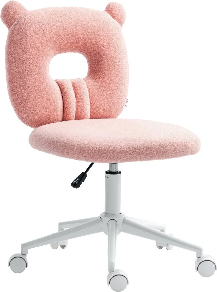 HOMCOM Moderný Deti Stolička s Otočným Mechanizmom a Nastaviteľnou Výškou, Medvedí Chrbát, Nosnosť 120 kg, Ružová | Aosom