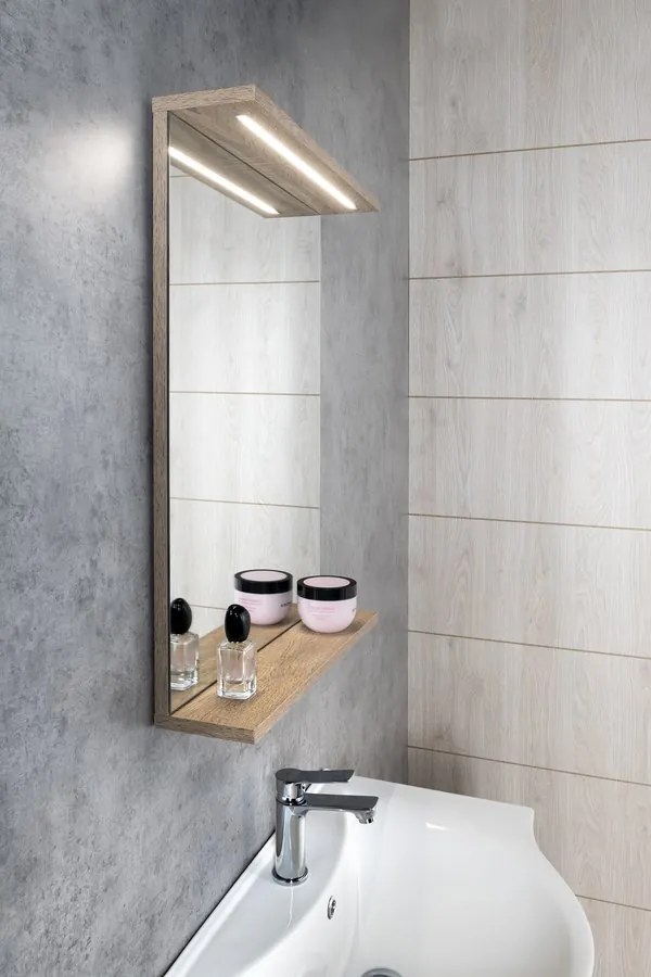 Aqualine Aqualine, KORIN STRIP zrkadlo s LED osvetlením 50x70x12cm, dub platin, KO995S