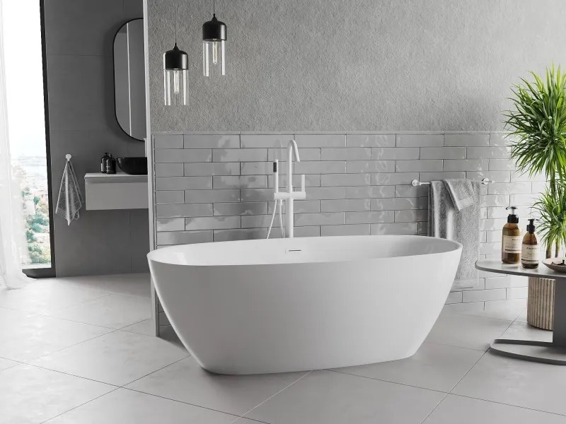 Mexen Luvo Slim, voľne stojaca vaňa 170 × 75 cm, biela lesklá, biely prepad, 52801707500-20