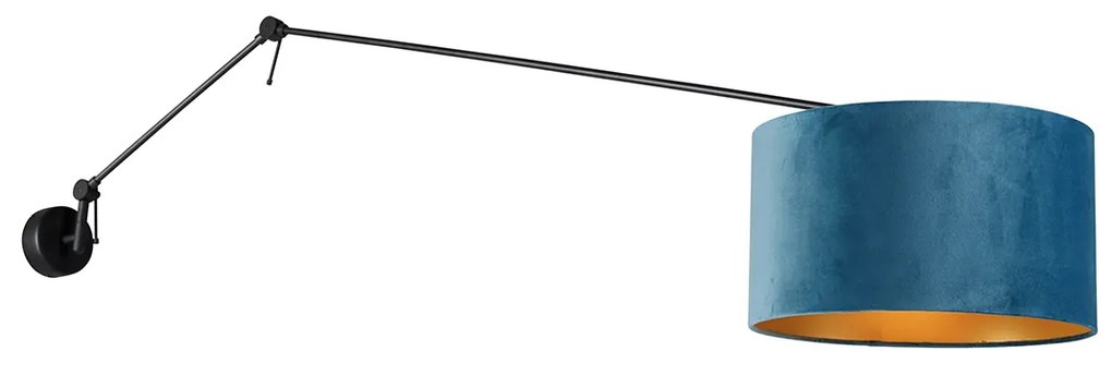 Nástenná lampa čierna s modrým zamatovým tienidlom 35 cm nastaviteľná - Blitz
