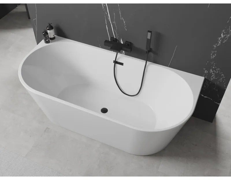 Mexen Oval, voľne stojaca nástenná vaňa 170 x 80 cm, biela, čierny matný prepad, 52671708000-70