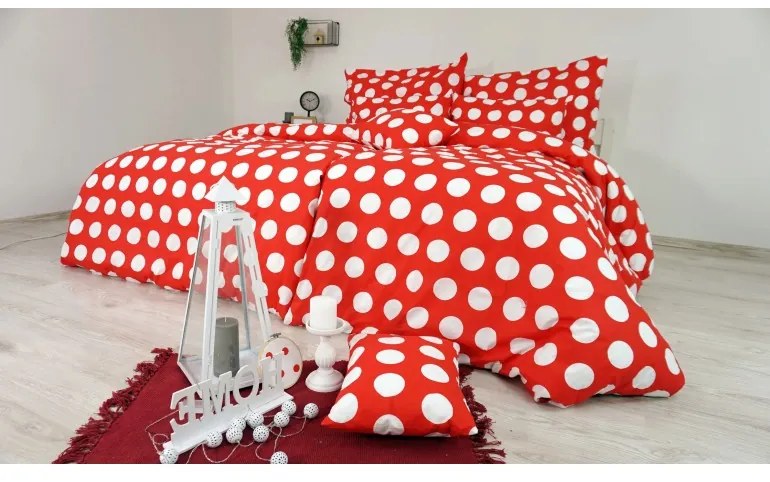 Obliečky bavlnené Dots červené EMI, Štandardný set jednolôžko obsahuje 1x 140x200 + 1x 70x90