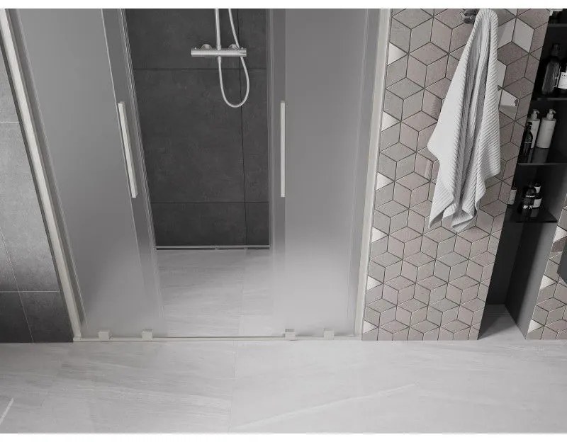 Mexen Velar Duo, posuvné sprchové dvere do otvoru 160 cm, 8mm sklo námraza, brúsená oceľ, 871-160-000-32-97