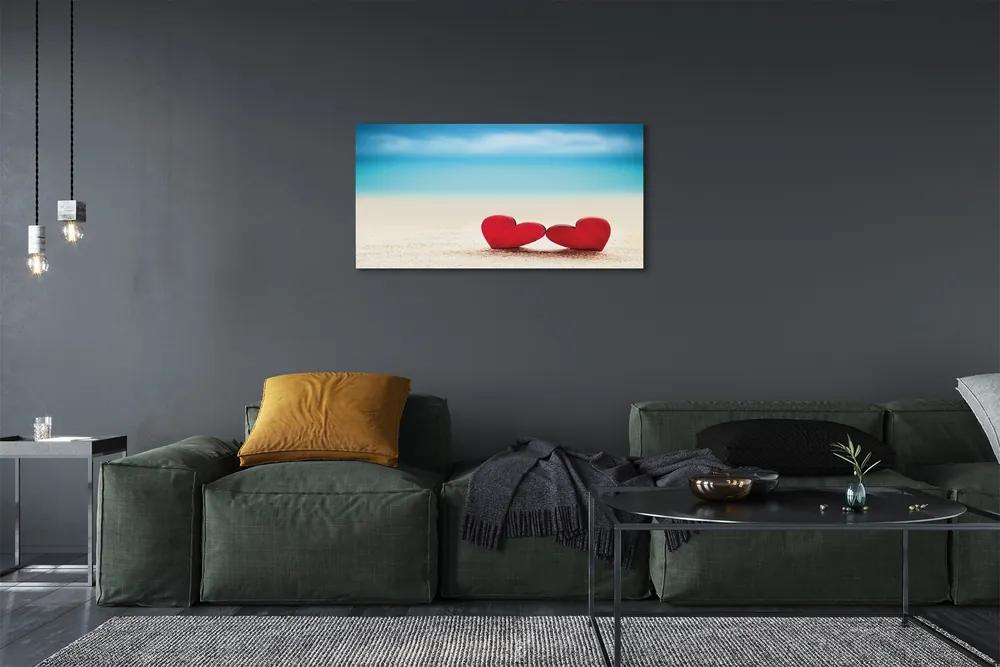 Obraz canvas Srdce červené piesočné more 125x50 cm