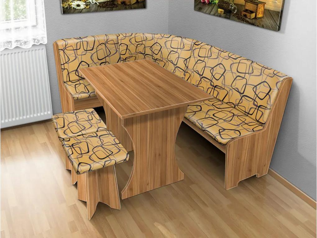 Nabytekmorava Jedálenská rohová lavica sa štokrlemi a stolom farba lamina: orech lyon 9614, čalúnenie vo farbe: Alova béžová