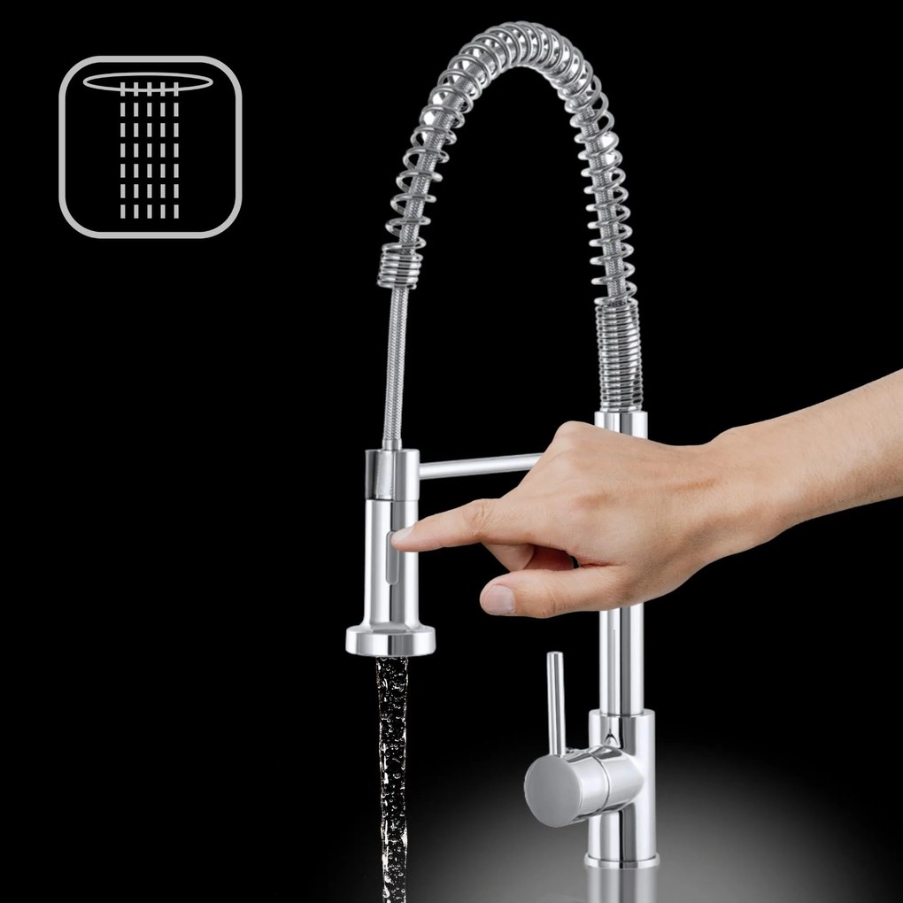 Gamma Spiral, stojanková drezová batéria s elastickou výlevkou, chrómová, GMA-BSL-CH