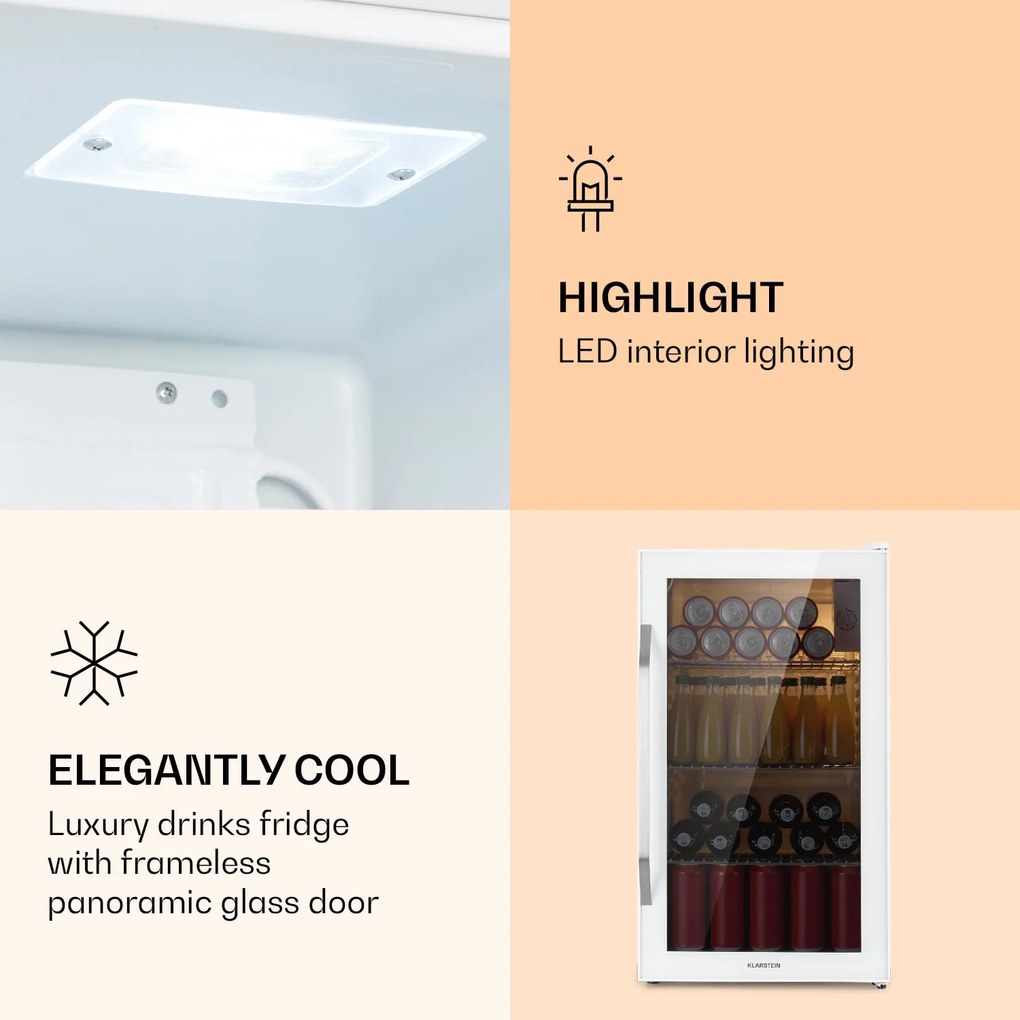 Klarstein Beersafe XXL Quartz, chladnička, energet. trieda E, LED, 3 kovové police, panoramatické sklenené dvierka