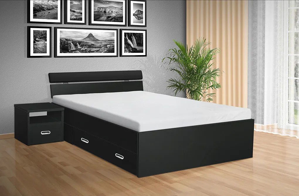 Nabytekmorava Drevená posteľ RAMI -M 140x200 cm dekor lamina: OŘECH 729, matrac: Matraca 17 cm sendvičová