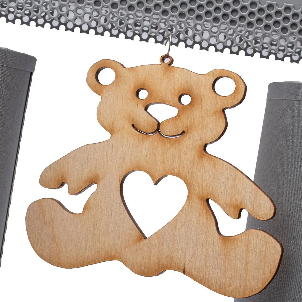 Detské stropné svietidlo Bear, 2x sivé textilné tienidlo, gre