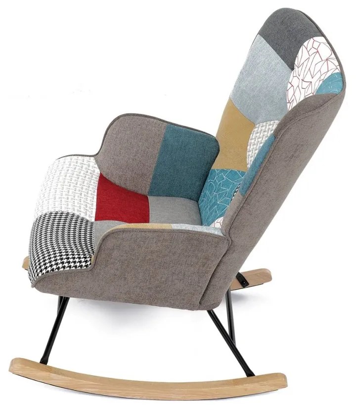 Hojdacie kreslo FABIAN — kov, masív, látka, patchwork