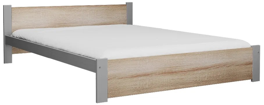Posteľ IKAROS 180 x 200 cm, dub sonoma/sivá Rošt: S lamelovým roštom, Matrac: Bez matraca